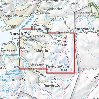 Rombakst&#248;tta Skjomtinden Storsteisfjelle Calazo H&#248;yfjellskart 1:25 000 Narvik