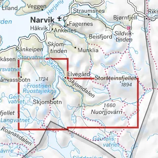 Frostisen Nuorjjov&#225;rri Calazo H&#248;yfjellskart 1:25 000 Narvik